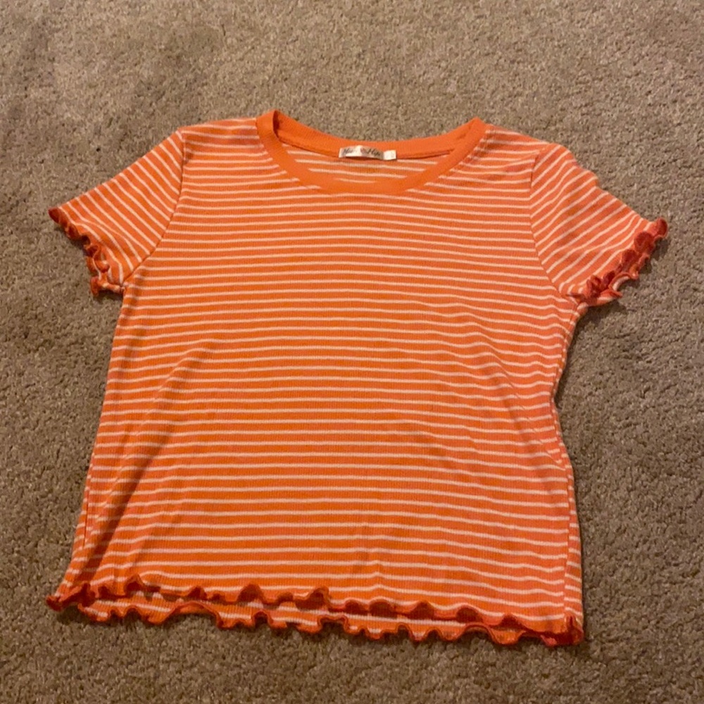 orange and white striped lettuce edge crop top